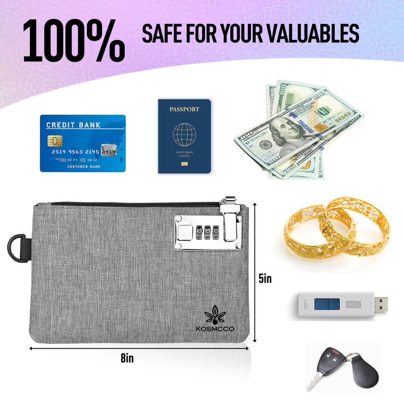 KOSMCCO 2Pcs Lockable Money Bag - 5x8 Inches Durable Nylon Locking Bank Bag Coin Purse for Cash  Jewelry  Passports  Medicine  Credit Cards and Valuable Storage Cash Pouch (Black & Grey) - Image 5
